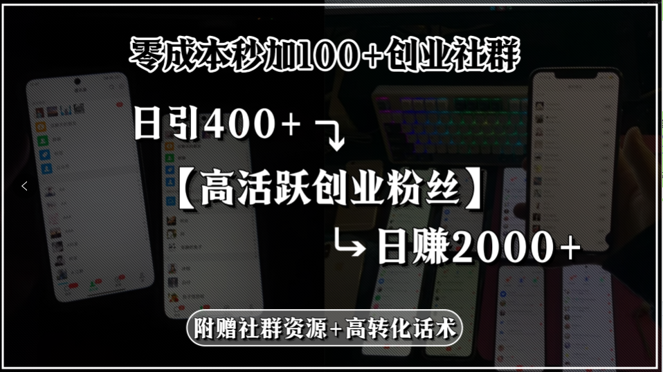 （15456期）零成本秒加100+创业社群，日引400+高活跃创业粉丝，日赚2000+，附赠社…-冷静项目网