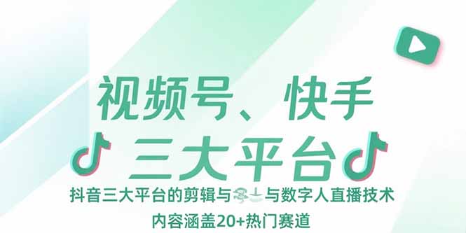 （15449期）视频号、快手、抖音三大平台的剪辑与数字人直播技术，内容涵盖20+热门赛道-冷静项目网