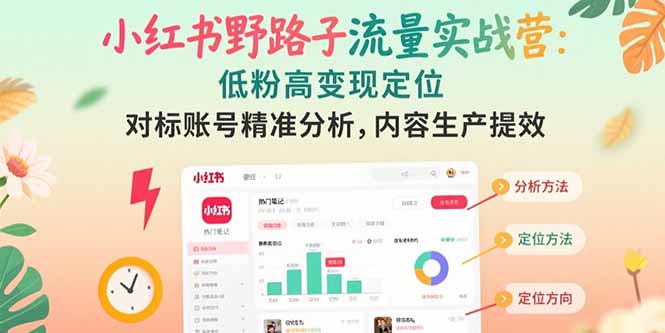 （15423期）小红书野路子流量实战营：低粉高变现定位 对标账号精准分析 内容生产提效-冷静项目网