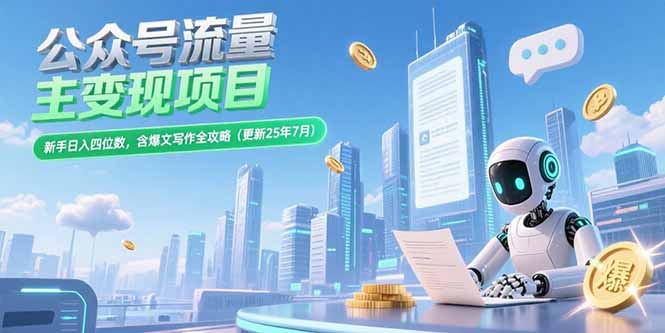 （15412期）公众号流量主变现项目，新手日入四位数，含爆文写作全攻略(更新25年7月)-冷静项目网