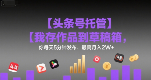 【头条号托管 】我存作品到草稿箱，你每天5分钟发布，最高月入2W+-冷静项目网