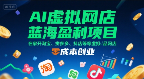AI虚拟网店蓝海盈利项目，在家开淘宝、拼多多、抖店等虚拟品网店，零成本创业-冷静项目网