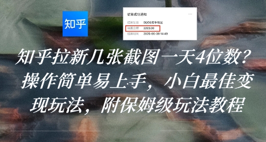 知乎拉新几张截图一天4位数？操作简单易上手，小白最佳变现玩法，附保姆级玩法教程-冷静项目网