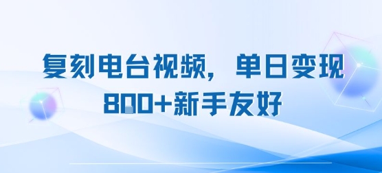 复刻电台视频，单日变现8张+新手友好，长期可做-冷静项目网