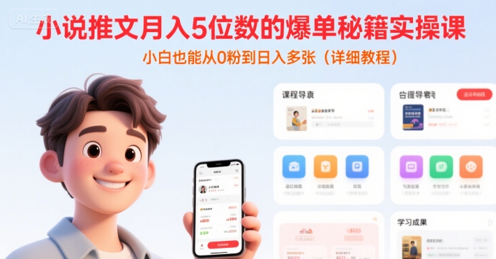 小说推文月入5位数的爆单秘籍实操课，，小白也能从0粉到日入多张(详细教程)-冷静项目网