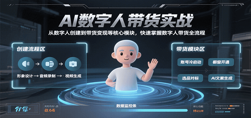 AI数字人带货实战，从数字人创建到带货变现各核心模块，快速掌握全流程-冷静项目网