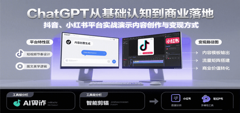 ChatGPT从基础认知到商业落地，实战演示抖音、小红书等平台的内容创作与变现-冷静项目网