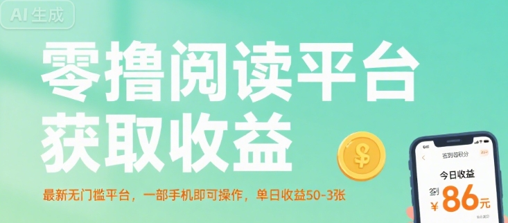 零撸阅读平台获取收益，最新无门槛平台，一部手机即可操作，单日收益50-3张-冷静项目网