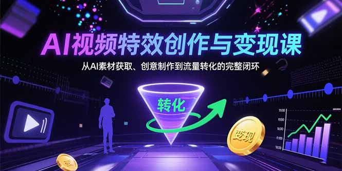 （15587期）AI视频特效创作与变现课：从AI素材获取、创意制作到流量转化的完整闭环-冷静项目网