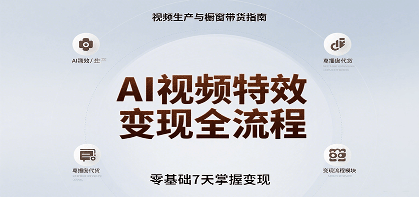 AI视频特效变现全流程，零基础7天掌握视频生产到橱窗带货变现-冷静项目网