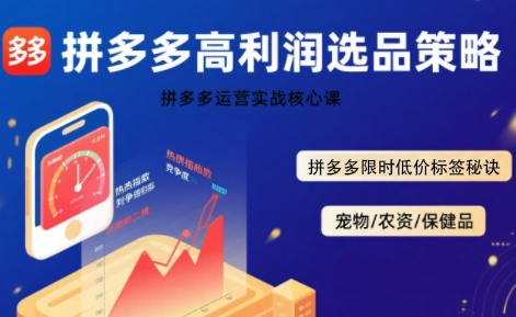 拼多多选品暴利技术实战课，拼多多高利润选品策略，拼多多限时低价标签秘诀-冷静项目网
