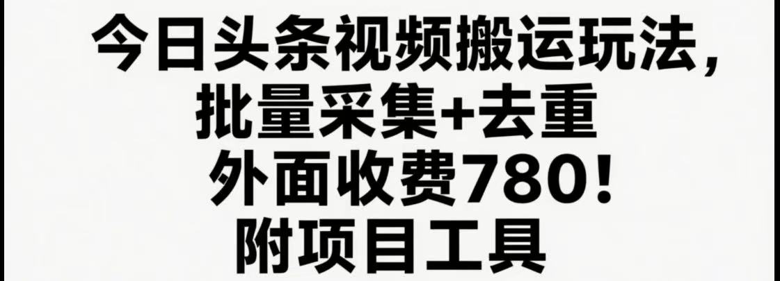 今日头条视频搬运玩法，软件一键去重，轻松日入500+附项目工具-冷静项目网