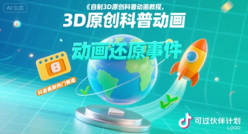 自制3D原创科普动画教程，动画还原事件，抖音最新热门赛道，可过伙伴计划-冷静项目网
