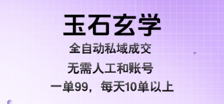 玉石玄学全自动私域成交，一单99每天十单以上，无需人工和矩阵账号，蓝海项目直接干-冷静项目网
