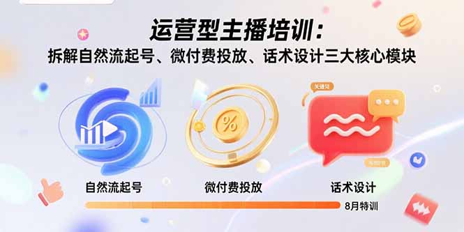 （15654期）运营型主播培训：拆解自然流起号、微付费投放、话术设计三大核心模块-8月-冷静项目网