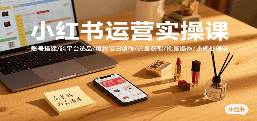 小红书运营实操课，账号搭建/跨平台选品/爆款笔记创作/流量获取/批量操作/违规处理等-冷静项目网