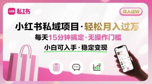 小红书私域项目 月入过W非常轻松 每天15分钟即可搞定，无任何操作门槛，小白可入手-冷静项目网