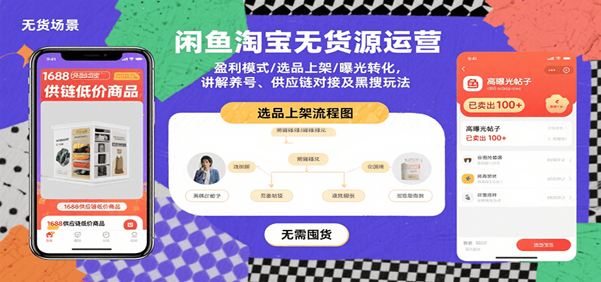 闲鱼淘宝无货源运营：盈利模式/选品上架/曝光转化，讲解养号、供应链对接及黑搜玩法-冷静项目网