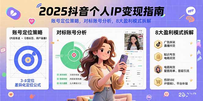 （15711期）2025抖音个人IP变现指南，账号定位策略，对标账号分析，8大盈利模式拆解-冷静项目网