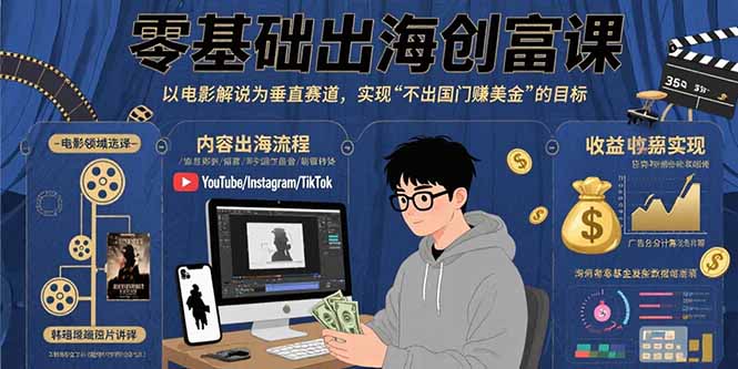 （15709期）零基础出海创富课：以电影解说为垂直赛道，实现不出国门赚美金的目标-冷静项目网