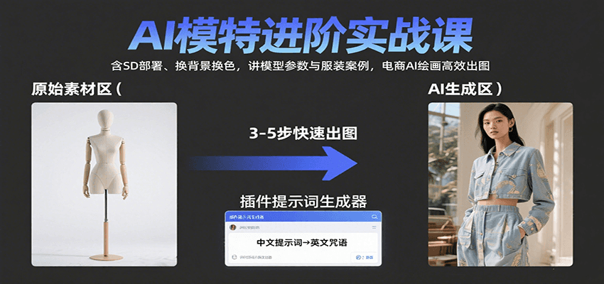 AI模特进阶实战课：含SD部署、换背景换色，讲模型参数与服装案例，电商AI绘画高效出图-冷静项目网