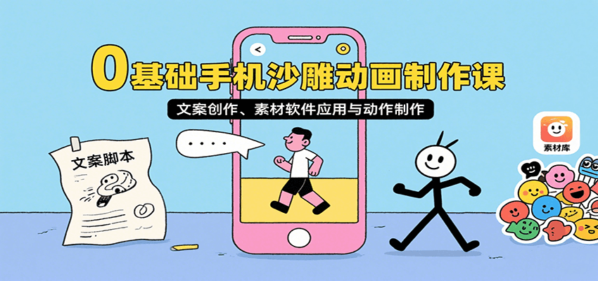 0基础手机沙雕动画制作课，文案创作、素材软件应用与动作制作-冷静项目网