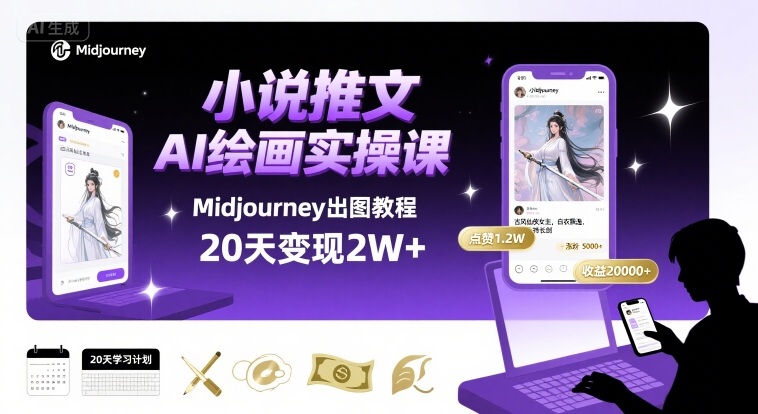 小说推文干货分享之AI绘画MJ出图实操课，用Midjourney做小说推文，20天挣2w-冷静项目网