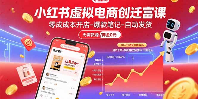 （15749期）小红书虚拟电商创富课：零成本开店/爆款笔记/自动发货,30天打造被动收入-冷静项目网