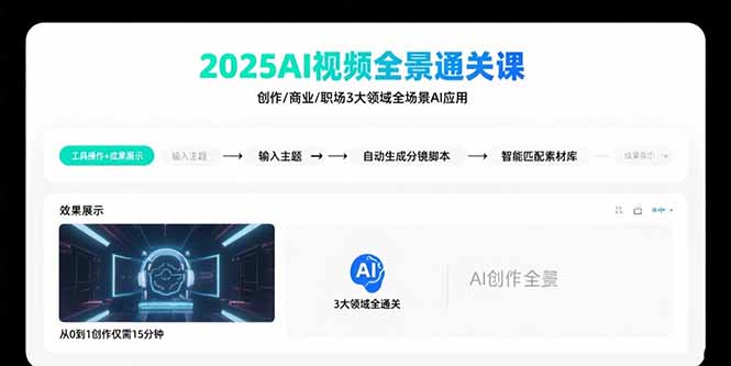 （15762期）2025AI视频全景通关课：涵盖创作/商业/职场3大领域  掌握AI全场景应用-冷静项目网