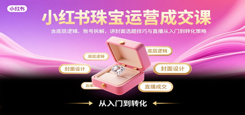 小红书珠宝运营成交课：含底层逻辑、账号拆解，讲封面选题技巧与直播从入门到转化策略-冷静项目网