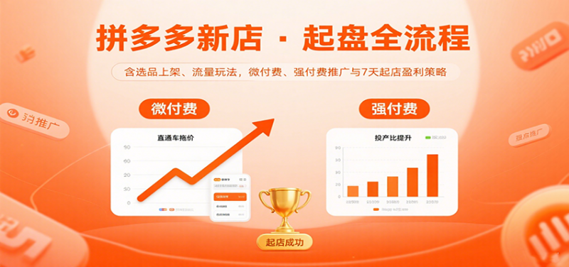 拼多多新店起盘全流程，含选品上架、流量玩法，微付费、强付费推广与7天起店盈利策略-冷静项目网