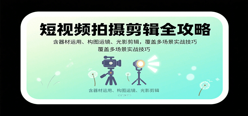 短视频拍摄剪辑全攻略：含器材运用、构图运镜、光影剪辑，覆盖多场景实战技巧-冷静项目网