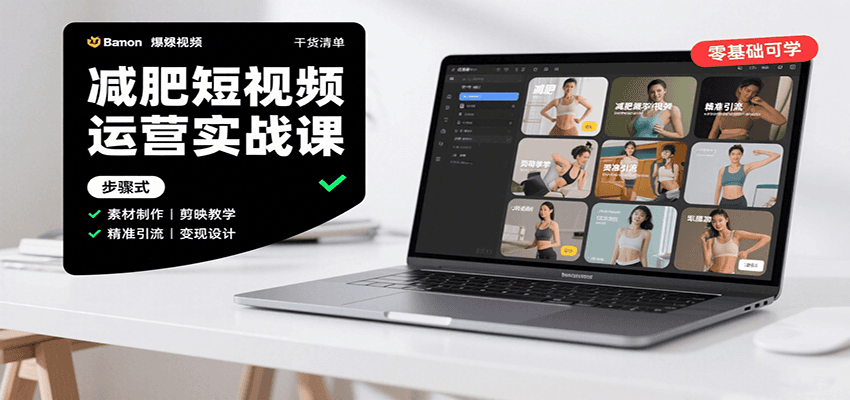 减肥短视频运营实战课：含素材制作、剪映教学，讲精准引流、变现设计与内容模板技巧-冷静项目网