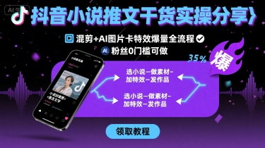 抖音小说推文干货实操分享，混剪+AI图片卡特效爆量全流程，0粉丝0门槛可做-冷静项目网
