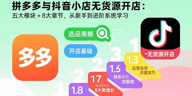 （15805期）拼多多与抖音小店无货源开店：五大模块+8大章节，从新手到进阶系统学习-冷静项目网