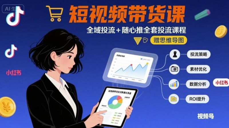 最新短视频带货课,全域投流+随心推全套投流课程+思维导图-冷静项目网