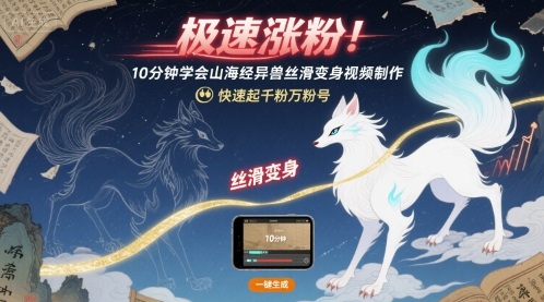 极速涨粉！10分钟学会山海经异兽丝滑变身视频制作，快速起千粉万粉号-冷静项目网
