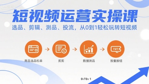 短视频运营实操课，选品、剪辑、测品、投流，从0到1轻松玩转短视频-冷静项目网