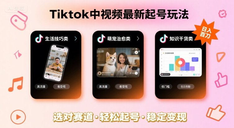 Tiktok中视频最新起号玩法，想要日入百刀，做好这几个赛道就可以了-冷静项目网