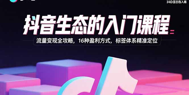 （15856期）抖音生态的入门课程：流量变现全攻略，16种盈利方式，标签体系精准定位-冷静项目网