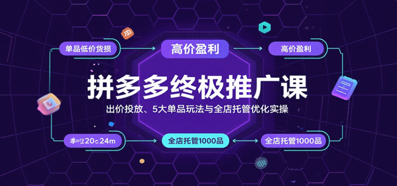 拼多多终极推广课：出价投放、5大单品玩法与全店托管优化实操-冷静项目网