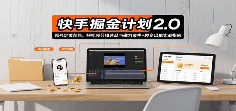 快手掘金计划2.0，账号定位装修、短视频剪辑选品与磁力金牛+裂变出单实战指南-冷静项目网