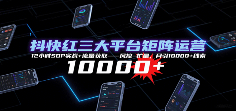 抖快红三大平台矩阵运营,12小时SOP实战+流量获取-风控-扩量,月引10000+线索-冷静项目网