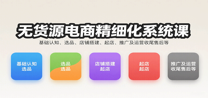 无货源电商精细化系统课：基础认知、选品、店铺搭建、起店、推广及运营收尾售后等-冷静项目网