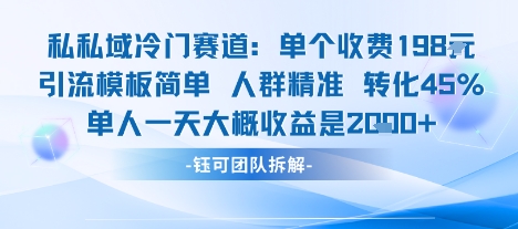 私域冷门赛道单个收费198米引流模板简单人群精准 45%的转化率单人一天大概收益多张-冷静项目网