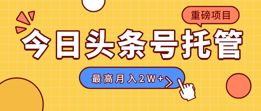 （15905期）【头条号托管 】我提供视频，你发布，每天操作5分钟，最高躺赚1W+-冷静项目网