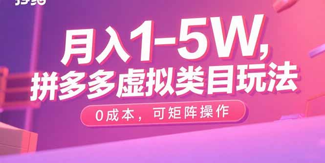 （15903期）月入1-5W，拼多多虚拟类目玩法，0成本，可矩阵操作-冷静项目网