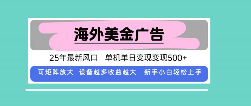 （15902期）最新海外广告美金，全自动挂机，单机单日500+，可矩阵放大，新手小白轻…-冷静项目网
