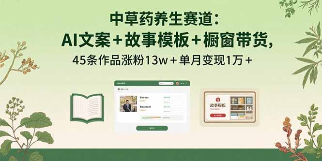（15925期）中草药养生赛道：AI文案+故事模板+橱带货，45条作品涨粉13w+单月变现1万+-冷静项目网