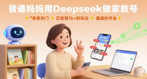 普通妈妈用Deepseek做家教号，条条热门，日变现1k+的玩法，直接抄作业-冷静项目网
